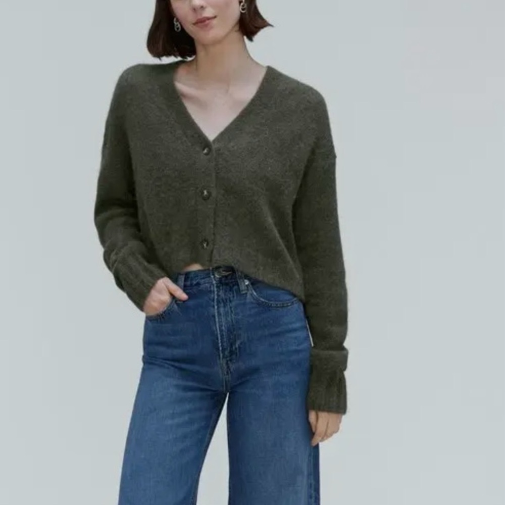 Olive V-Neck Button Front Women's Sweater